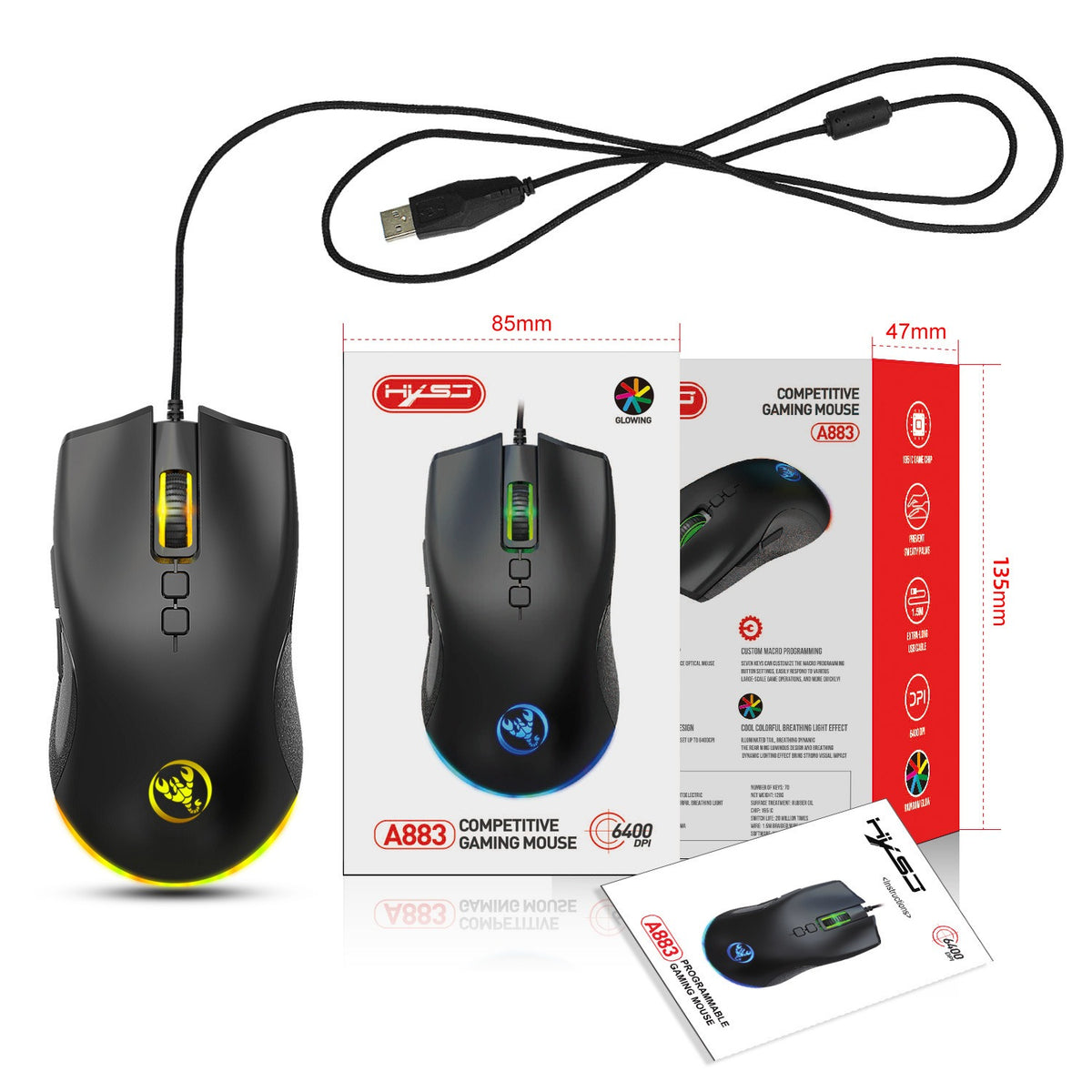 Esports Colorful Luminous Wired Mouse USB Laptop CF LOL Gaming Mouse