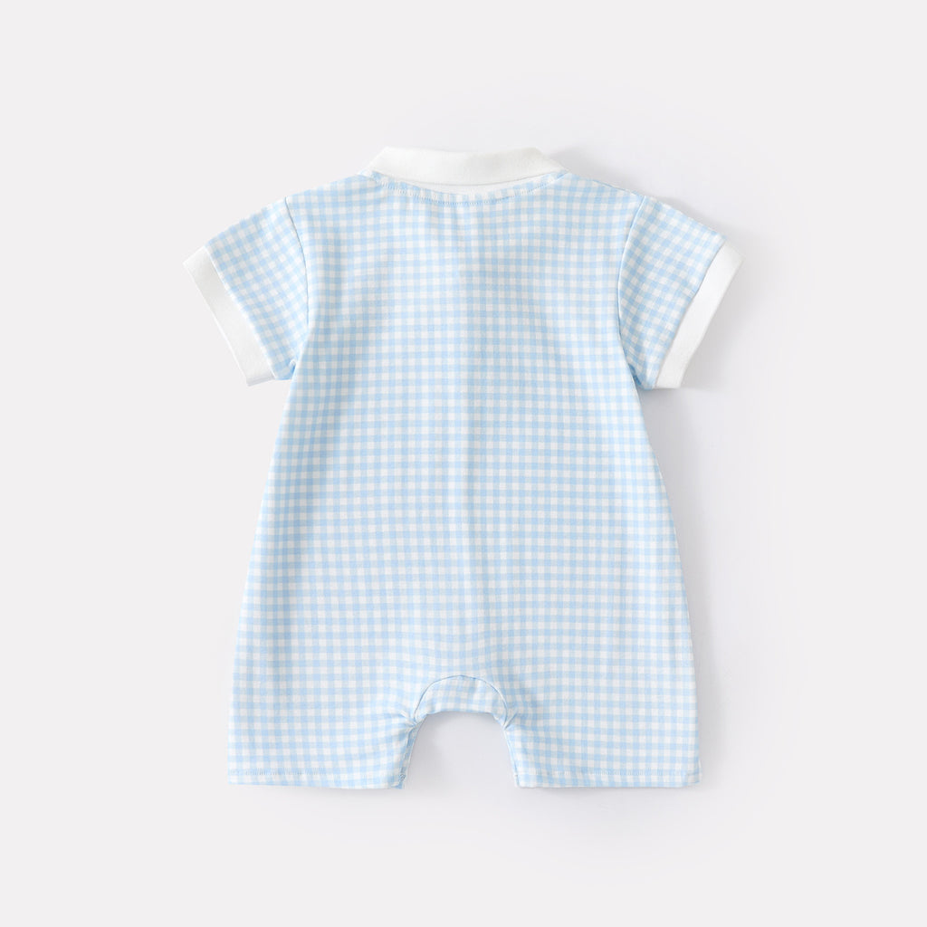 Baby Stylish Plaid Polo Romper Casual Versatile Breathable Knit Short Sleeve Onesie