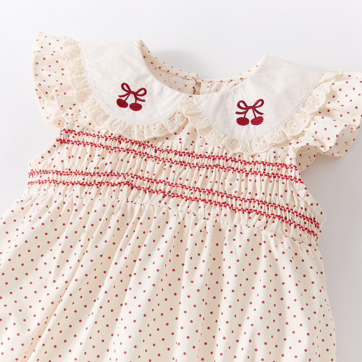 Cotton Polka Dot Sweet Flutter Sleeve Romper Girl Baby Peter Pan Collar Embroidered Cool Onesie