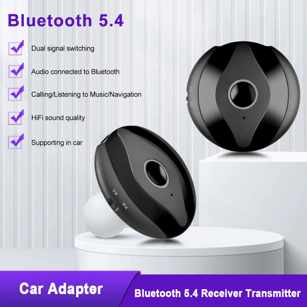Adaptador Bluetooth 5.4 AUX para Carro 2-em-1 – Transmissor e Recetor de Áudio