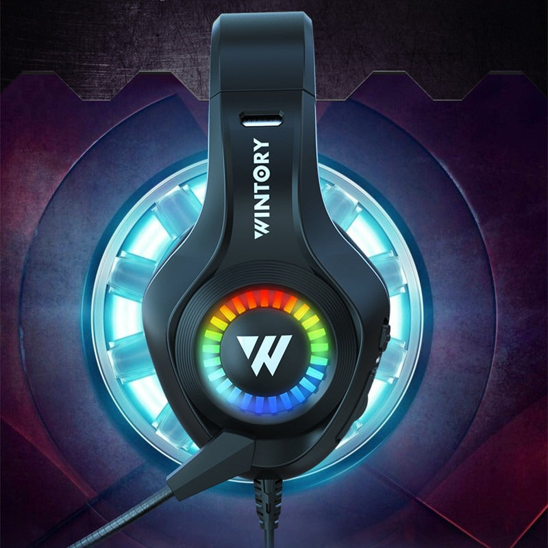 Wired gaming headset, over-ear e-sports headphones with LED lights for mobile phones and computers, cool streamer headset.