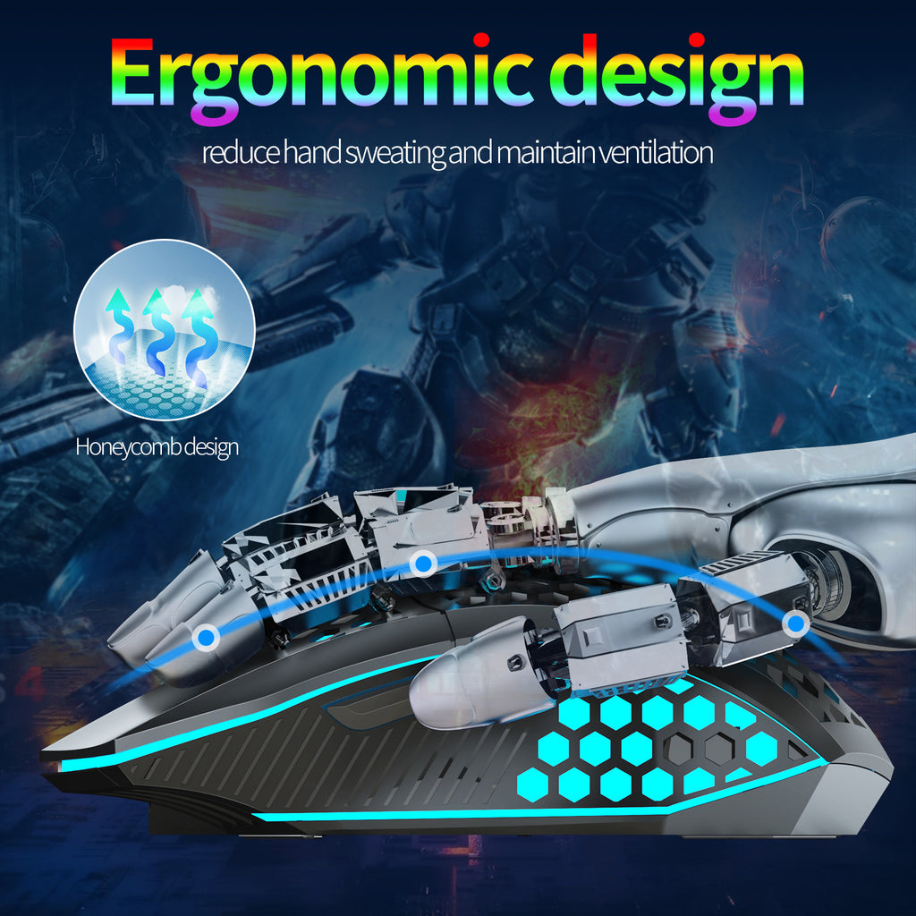 Lightweight honeycomb gaming mouse, wireless rechargeable LED mouse for computers, laptops, and office use