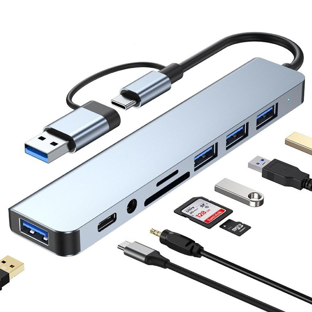 USB 3.0 dual-head high-speed hub splitter, 7-port docking station, multi-functional computer docking station