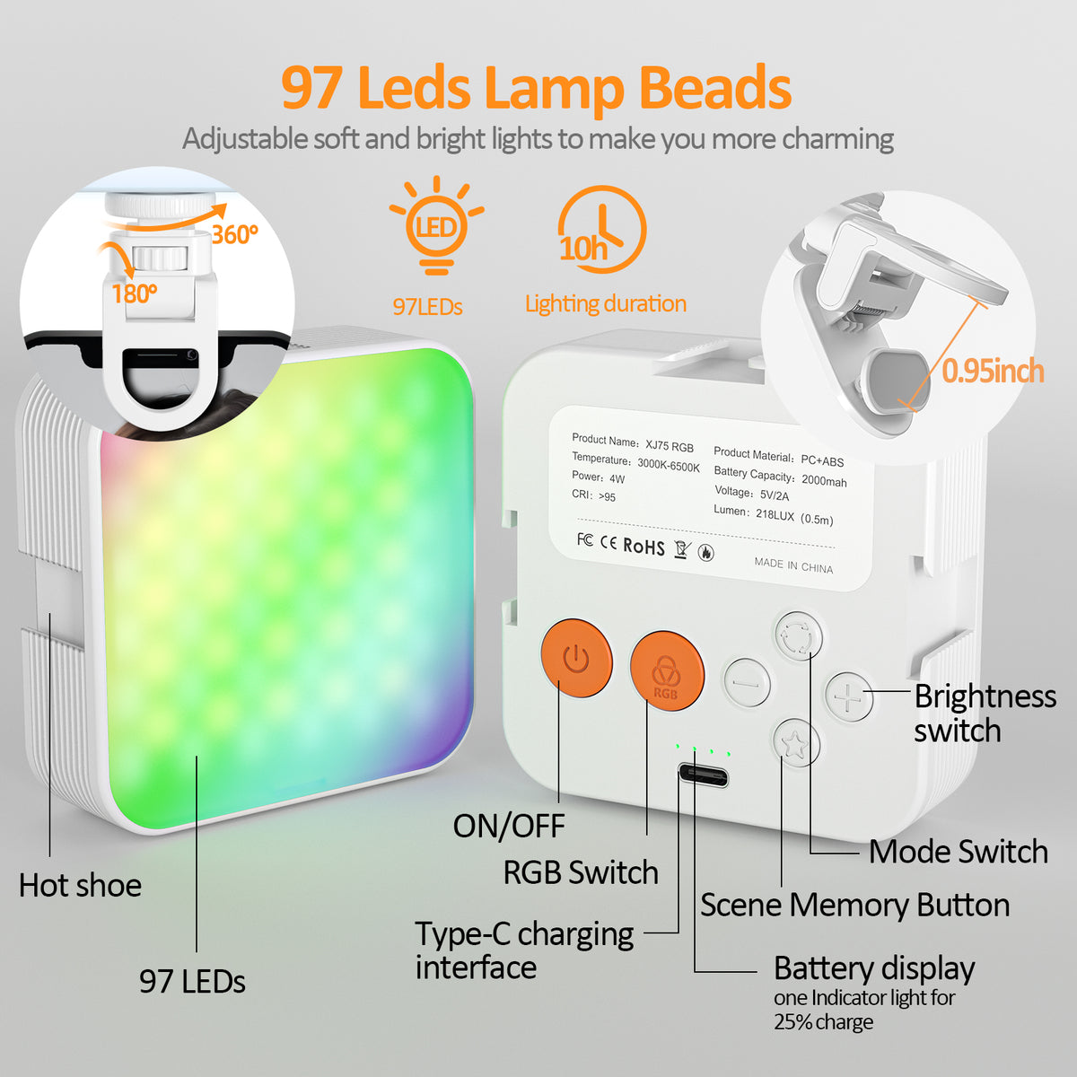 Camera pocket light, mini RGB atmosphere fill light for mobile phones, suitable for live streaming, VLOGs, video conferencing, and photography.