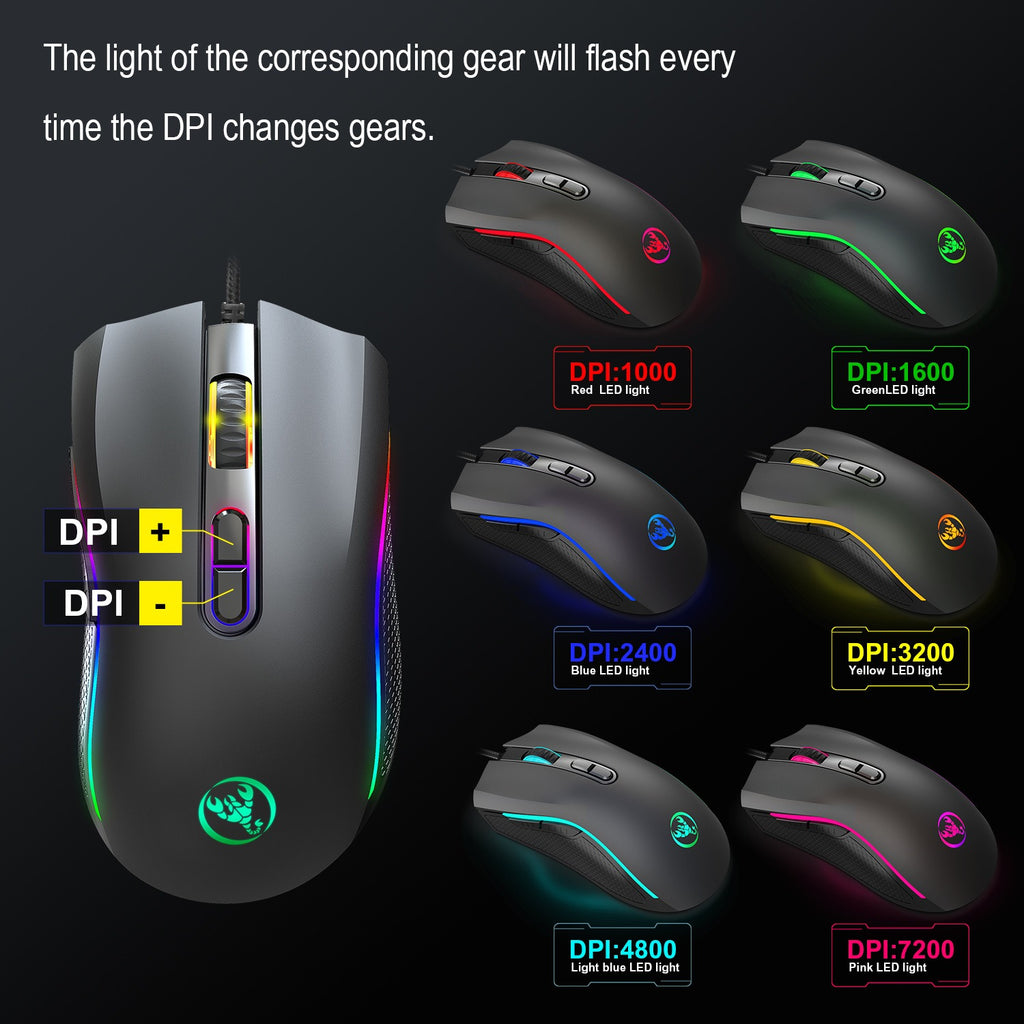 E-sports gaming mouse, internet cafe RGB backlit wired mouse for competitive gaming.