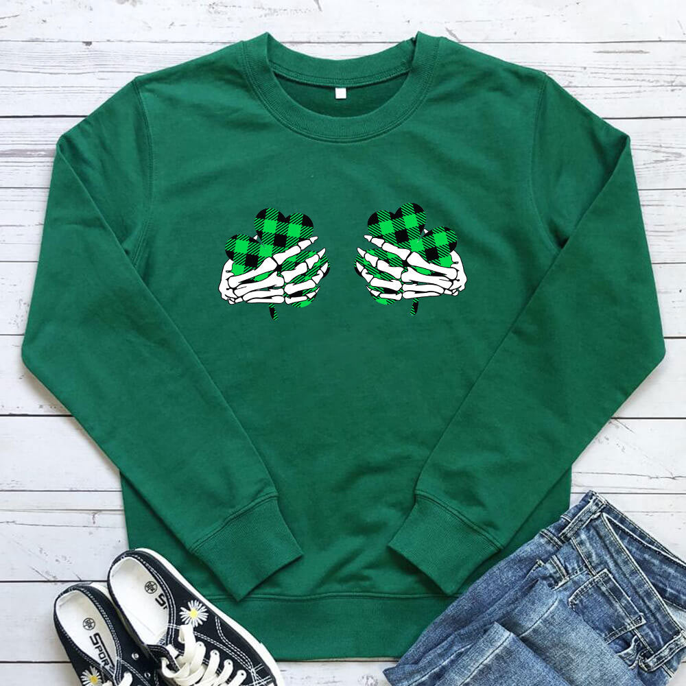 Skeleton Hand Clover Printed Hoodie