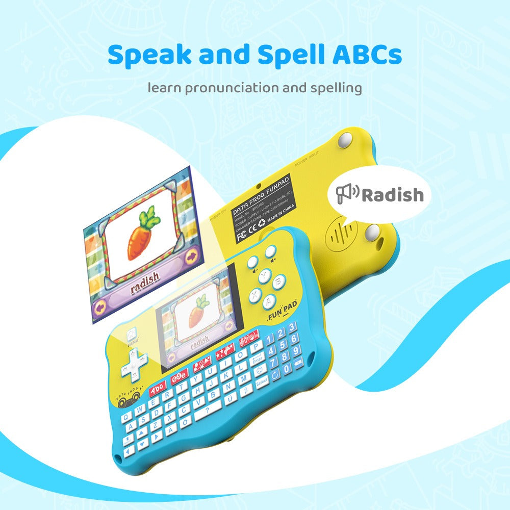 Multifunctional children's tablet: alphanumeric, music, and voice learning early education device for puzzle games.
