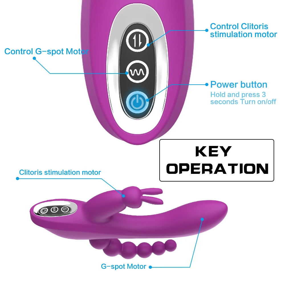Triple Rabbit Vibrator — 12 Modes | G-Spot + Clitoral + Anal | Rechargeable | Adult (18+)