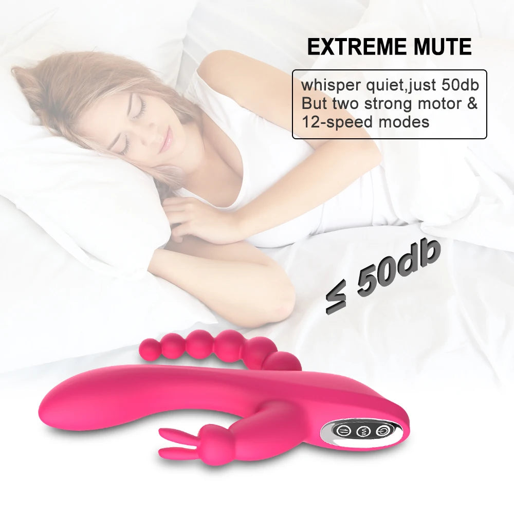 Triple Rabbit Vibrator — 12 Modes | G-Spot + Clitoral + Anal | Rechargeable | Adult (18+)