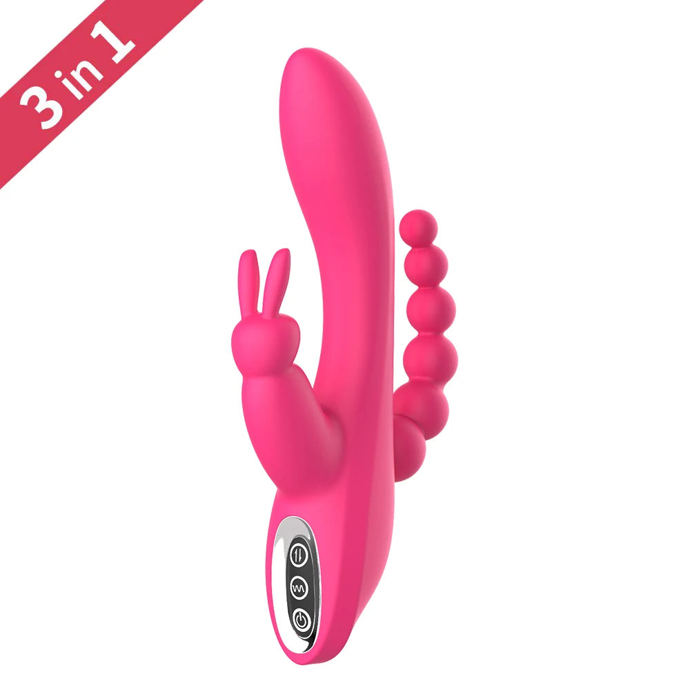 Triple Rabbit Vibrator — 12 Modes | G-Spot + Clitoral + Anal | Rechargeable | Adult (18+)